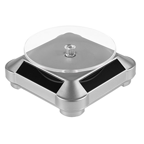 YLWL Fashion Solar Showcase 360 ​​Tocadiscos Giratorio automático Bisel de joyería Estuches y exhibiciones Soporte para Collar Pulsera Reloj (Plata)