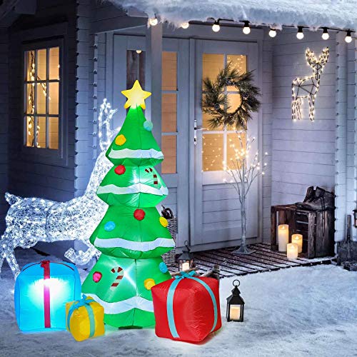 YQing 213cm Árbol de Navidad Inflable Luces LED, Navidad Decoración Arbol de Navidad Autoinflable Eléctrico Iluminado Jardín al Aire Libre Patio Familia Prop Decoración,Enchufe Europeo