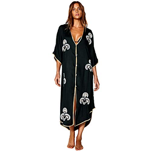 Yue668 - Cárdigan largo de algodón bordado, falda de playa solar, para mujer, verano, playa, bañador, bikini