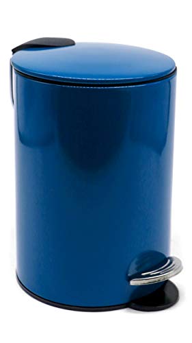 ZenMorning Papelera de baño con pedal con diseño elegante, tapa de cierre suave y asa de transporte – Cubo interior extraíble pequeño – Acabado antihuellas en azul oscuro, 3 L, 17 cm x 24 cm