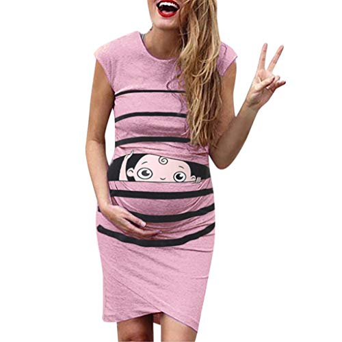 ZHANSANFM - Vestido de mujer con estampado divertido, sin mangas, elástico, suave, para embarazadas, elegante, largo hasta la rodilla extra-large Rosa