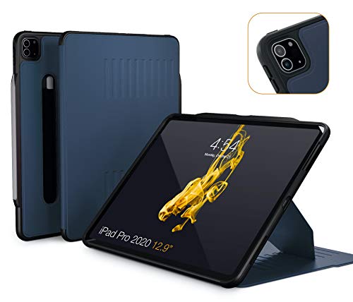 ZUGU Funda para iPad Pro 12.9 2020 4.ª Generación, Alpha Case Protectora Pero Delgada con 10 Ángulos de Visión Ajustables Magnéticos, Carga Inalámbrica del Apple Pencil [Azul Marino]