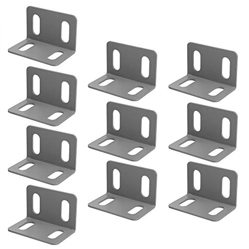 10 soportes ajustables de acero laminado en frío de 76 mm en forma de L, ángulo recto, grosor de 2,7 mm, carga máxima de 80 kg, 4 agujeros de montaje ajustables, 76 × 50 × 50 mm (gris)