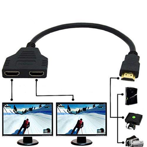 1080P HDMI macho a doble HDMI hembra de 1 a 2 vías divisor cable convertidor para reproductores de DVD, PS3, HDTV/STB y la mayoría de proyectores LCD (negro).