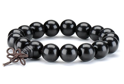 12 mm Negro Madera Pulsera Brazalete Tibetano Budista Bola Bead Oración Budismo Budista Mala Piezas Pulsera para Hombre Mujer