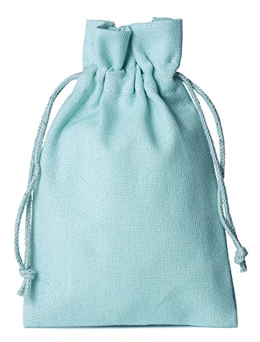 12 unidades bolsitas de algodón, bolsas de algodón, tamaño 15 x 10 cm con cordón para cerrar (azul claro)