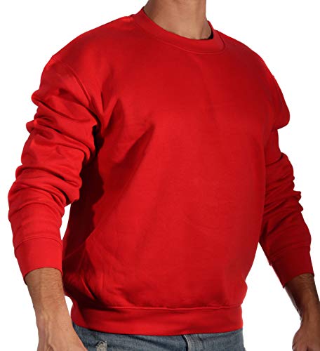 13MW Sudadera Básica Hombre | Estilo Clásico | Algodón | Cuello Redondo (Rojo, XL)