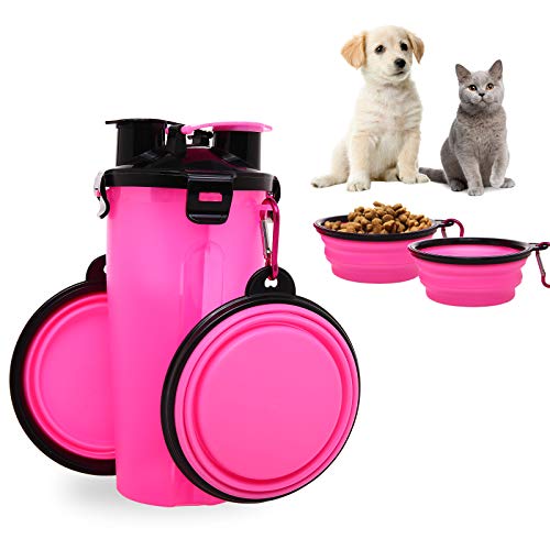 2-en-1 Perro Botella de agua Dispensador de alimentos con 2 plegables Cuencos para perros, Prueba de fugas Comedero para perros, Gato y cachorro Al aire libre De Viaje Caminar Caminata Acampar, Rosado 2-en-1 Perro Botella de agua Dispensador de alimentos con 2 plegables Cuencos para perros, Prueba de fugas Comedero para perros, Gato y cachorro Al aire libre De Viaje Caminar Caminata Acampar, Rosado