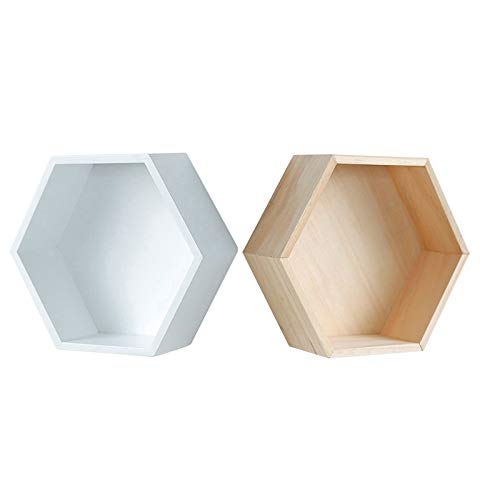 2 Estantes De Almacenamiento Hexagonales para Pared DIY, Organizador De Almacenamiento De Madera, Blanco Y Marrón Claro 2 Estantes De Almacenamiento Hexagonales para Pared DIY, Organizador De Almacenamiento De Madera, Blanco Y Marrón Claro