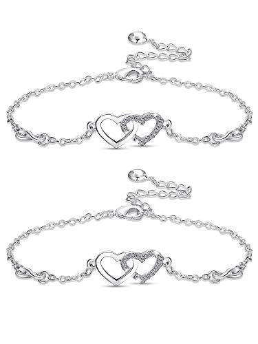 2 Piezas Pulseras de Corazón Infinito Plateado Pulseras con Símbolo de Amor sin Fin Joyería de Pulsera Ajustable para Mujeres Niñas