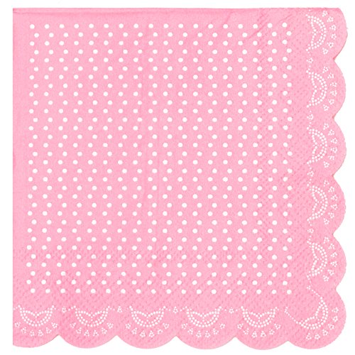 20 elegantes servilletas de papel con diseño de perlas blancas en color rosa.