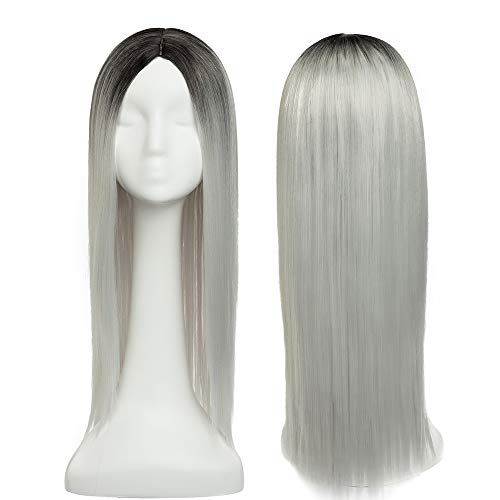 24"(60cm) SEGO Pelucas Negras/Gris Mujer Largas Lisas Pelo Sintético Se Ve Natural Anime Disfraz Fiesta Cosplay Halloween Carnaval Synthetic Wig (Negro Natural ombre Gris Plateado) 24"(60cm) SEGO Pelucas Negras/Gris Mujer Largas Lisas Pelo Sintético Se Ve Natural Anime Disfraz Fiesta Cosplay Halloween Carnaval Synthetic Wig (Negro Natural ombre Gris Plateado)