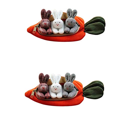 3 Conejitos En Monedero De Zanahoria Regalo De Pascua para El Hogar De Los NiñOs, DecoracióN De Escritorio con Lindo Conejo para Las Vacaciones En El Hogar De Los NiñOs (2pcs)