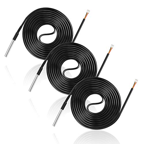 3 Piezas Acero Inoxidable Sensor de Temperatura, Impermeable Sensor de Temperatura DS18B20 Sonda Térmica Digital Cable del Sensor de Temperatura para Arduino y Raspberry Pi, 2M