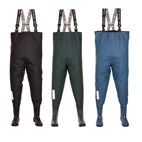 3Kamido® Vadeadores de Pesca para jóvenes, Botas de Pesca Adolescentes, zancudas Junior, Negro, Verde y Azul Denim 36, 37, 38, 39, 40, 41, 42 EU Pantalones de Pesca, Suela sólida (Verde, 39 EU)