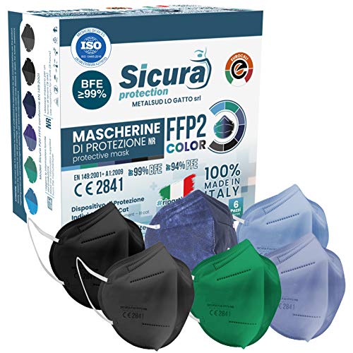 6 Máscarillas FFP2 Homologadas Certificadas CE Fabricadas en Italia BFE ≥99% 6 Colores Surtidos Negro Azul Claro Verde Lavanda y Gris Oscuro Dispositivos sanitarios médicos ISO 13485 6 Máscarillas FFP2 Homologadas Certificadas CE Fabricadas en Italia BFE ≥99% 6 Colores Surtidos Negro Azul Claro Verde Lavanda y Gris Oscuro Dispositivos sanitarios médicos ISO 13485