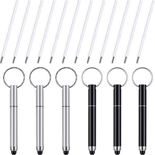 6 Mini Lápices Táctiles con Bucle de Llavero Lápiz Táctil Capacitivo Bullet Lápiz Táctil de Tablero de Llavero y 12 Recambios Negros de 1,0 mm con Forma de Bala para Pantalla Táctil Portátil