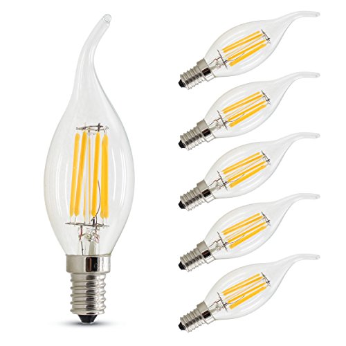 6 Unidades, Bombillas Vela de Filamento LED E14 (Casquillo Fino) - 6W equivalente a 50W, 540 lúmenes, Color blanco cálido 2700K. Bombilla retro vintage 6 Unidades, Bombillas Vela de Filamento LED E14 (Casquillo Fino) - 6W equivalente a 50W, 540 lúmenes, Color blanco cálido 2700K. Bombilla retro vintage