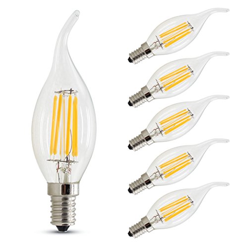 6 Unidades, Bombillas Vela de Filamento LED E14 (Casquillo Fino) - 6W equivalente a 50W, 540 lúmenes, Color blanco cálido 2700K. Bombilla retro vintage