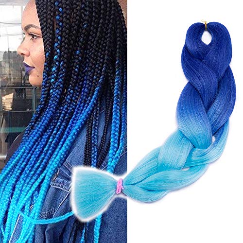 60cm - Silk-co Extensiones de Pelo Sintético para Kanecalon Trenzas Africanas Braiding Hair Cabello Se Ve Natural 1 Pieza #Azul-Zafiro - 100g