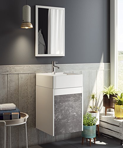 Abitti Mueble para baño Aseo con Espejo y Lavabo ceramico Incluido, en Color Blanco y Pizarra 64x40x40 cm