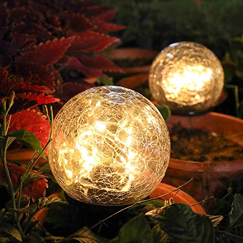 ACECITY Lámpara solar de bola de cristal de grieta, luz de césped LED, encendido/apagado automático y resistente al agua, luz solar para jardín al aire libre, patio, patio, patio – L