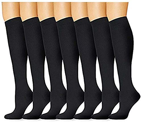 Acexy Calcetines de compresión (7 pares) para mujeres y hombres, para correr, enfermeras, circulación y recuperación (Profundo negro, S/M)