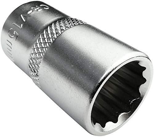 AERZETIX - Llave de vaso/Punta - Corta - 1/2x15mm - para atornillar/trinquete manual/neumático - Cuerpo cilíndrico - 12 lados/bi-hexagonal - en acero CR-V - Color plata - C45243