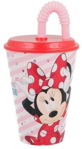 ALMACENESADAN 3155; Vaso con Pajita Disney Minnie Mouse; Capacidad 415 ml; Producto de plástico Reutilizable; No BPA