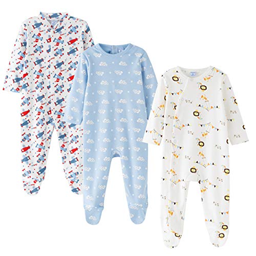 Amomí Pijama Bebé Pelele para Dormir y Jugar, 100% Algodón 1 Pc, Set de 2 Pcs, Set de 3 Pcs (18 Meses, Nube Set 3 Pcs)