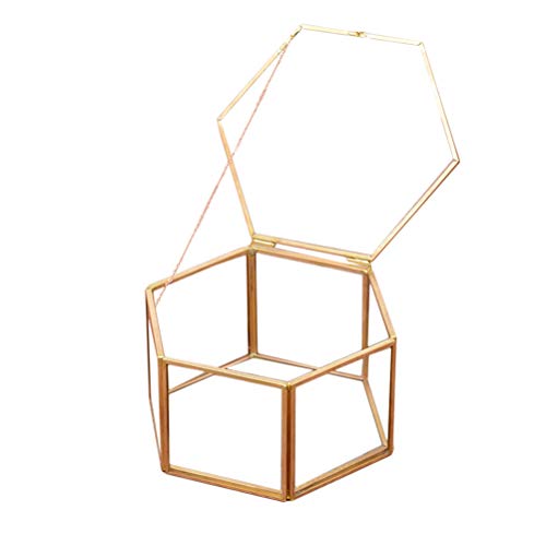 Amosfun Anillo geométrico Caja Hexagonal Cristal Joyas Caja de Almacenamiento Banquete de Boda