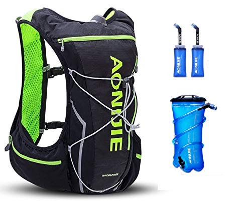 AONIJIE Mochila de senderismo de 10 l, 600 ml/2 l, botella de agua fluida para ciclismo, escalada, camping (mochila + 2 L + 2 x 350 ml, M/L)