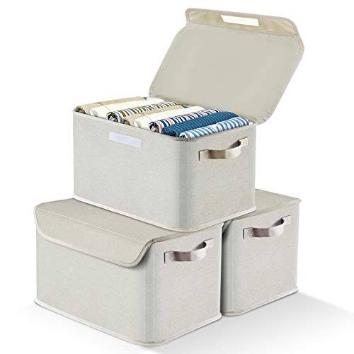 APLKER Cajas de almacenaje, Cajas de Almacenamiento con Tapas, Cajas Organizadoras Plegable, Organizadores de Juguetes con Asa Organizadores de Contenedore para Ropa Juguetes Libros (Set de 3, Beige) APLKER Cajas de almacenaje, Cajas de Almacenamiento con Tapas, Cajas Organizadoras Plegable, Organizadores de Juguetes con Asa Organizadores de Contenedore para Ropa Juguetes Libros (Set de 3, Beige)