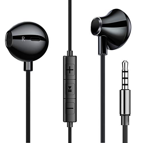Auriculares con cable con micrófono, toma de 3,5 mm, bajos potenciados para escuchar música, salas de reuniones y juegos, para iPhone/One Plus/Huawei/Xiaomi/Samsung negro