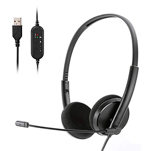 Auriculares USB con micrófono estéreo cancelación de ruido para computadora, computadora portátil, para equipos, Skype, Dragon, Dictado, Jabber, Zoom, Oficina, Clase, Escuela, E-Learning y Juegos