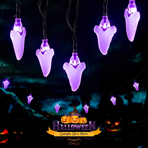 Avoalre Luces Decoración de Halloween 20 LED 3.5M, Cadena de Fantasma Morado LED con Modo 8 Función de Memoria Impermeable Luz Batería para Halloween, Fiestas Temáticas, Carnaval