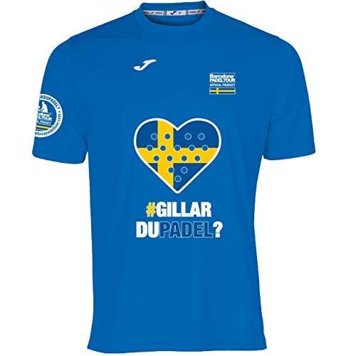 Barcelona Padel Tour | Camiseta Técnica de Manga Corta para Hombre Joma | En Tejido Micro Mesh Transpirable con Corazón Love Pádel y Bandera Suecia Azul Royal L
