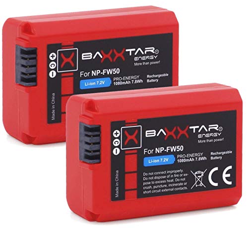 Baxxtar Pro - 2X Compatible con batería Sony NP-FW50 (1080mAh Real) con Infochip - Sistema de batería Inteligente