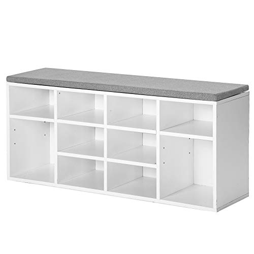 belupai Zapatero de madera con cojín de asiento, 104 x 30 x 48 cm (ancho x profundidad x alto) (blanco, 10 rejillas) belupai Zapatero de madera con cojín de asiento, 104 x 30 x 48 cm (ancho x profundidad x alto) (blanco, 10 rejillas)
