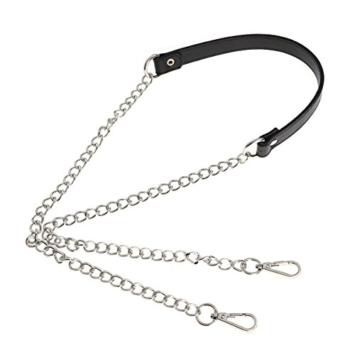 BESTOYARD Cadena de Metal Accesorio de Cuero de la PU para Bolsos de Mujer - Tamaño Longitud Total 120cm más 2 Hebillas (Cadena de Plata y Cuero Negro)