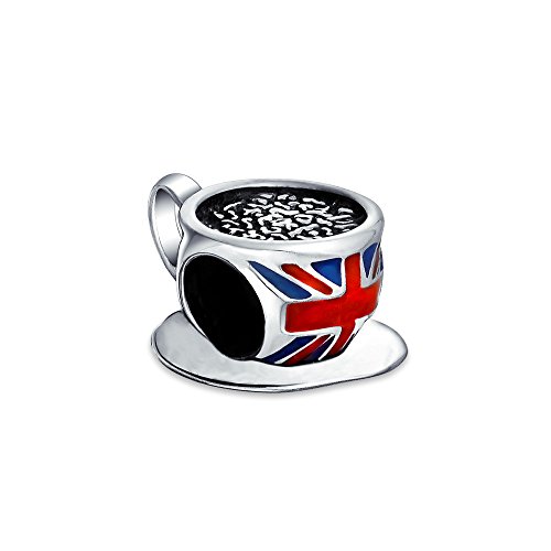 Bling Jewelry Bandera Británica Union Jack UK Londres Viajes Vac Taza Té Albalorio Mujer Pulsera Plata Esterlina Colocar Europeo