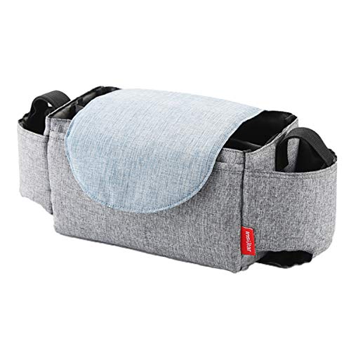 Bolso Carro Bebé, Organizador de Cochecito de Niño,Bolsa de Almacenamiento Para Silla de Paseo Para Guardar Artículos de Viaje Para Bebés y Teléfonos Móviles, Billeteras, Portavasos (Gris)