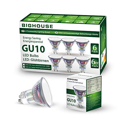 Bombillas LED GU10, 4W, 320lm, 3000K Blanco Cálido, Equivalente a Bombillas Halógenas de 30W, ángulo de haz de 120° (Paquete de 6)