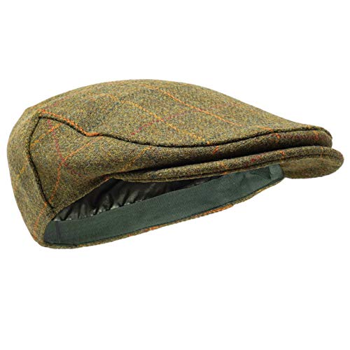 Borges & Scott Gorra Plana Woodsman - Totalmente Impermeable - Yorkshire Tweed – Exterior Lana 100% - Mancha de Oro 56cm