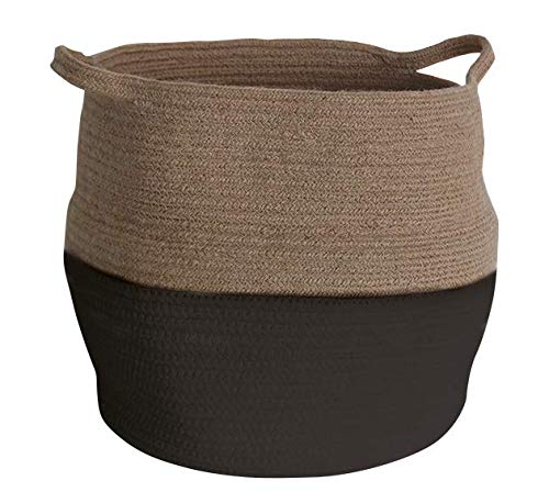 Box and Beyond - Cesta de almacenamiento flexible de yute y algodón, redonda, color natural y negro – 32 x 32 x 30 cm