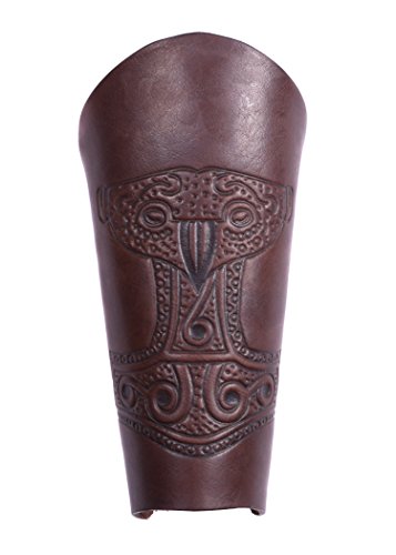 Brazalete Battle-Merchant de cuero con martillo de Thor, diseño vikingo, color marrón antiguo, todo el año, color marrón, tamaño 2 unidades