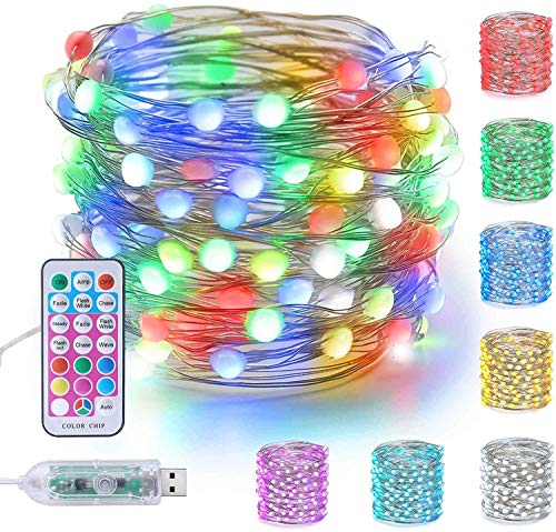 BrizLabs Guirnalda Luces 10m 100 LED USB Cadena de Luces Colores Interior Impermeable con Control Remoto 11 Modos Alambre de Cobre Luces de Hadas Decoración para Fiesta Boda Exterior Navidad Jardín