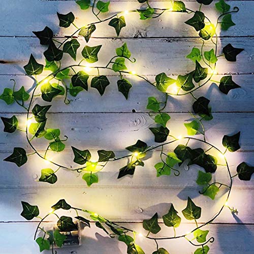 Cadena de Luces LED [1 PCS] para Plantas Hiedra Artificial, 20 Luces LED de Hada de Hiedra, Guirnalda de Luces de Hojas Verdes para Jardín, Patio, Boda, Fiesta, Interiores Decoración (2M)