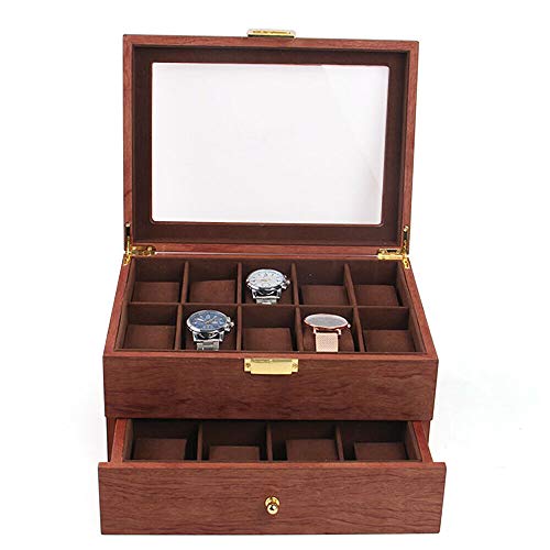 Caja de reloj de madera con 20 ranuras para relojes, caja de almacenamiento de gran capacidad, colector de relojes con tapa para hombres Caja de reloj de madera con 20 ranuras para relojes, caja de almacenamiento de gran capacidad, colector de relojes con tapa para hombres