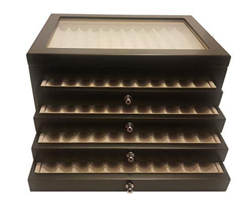 Caja portalápices de madera con vitrina Estuche para 56 bolígrafos lacado negro